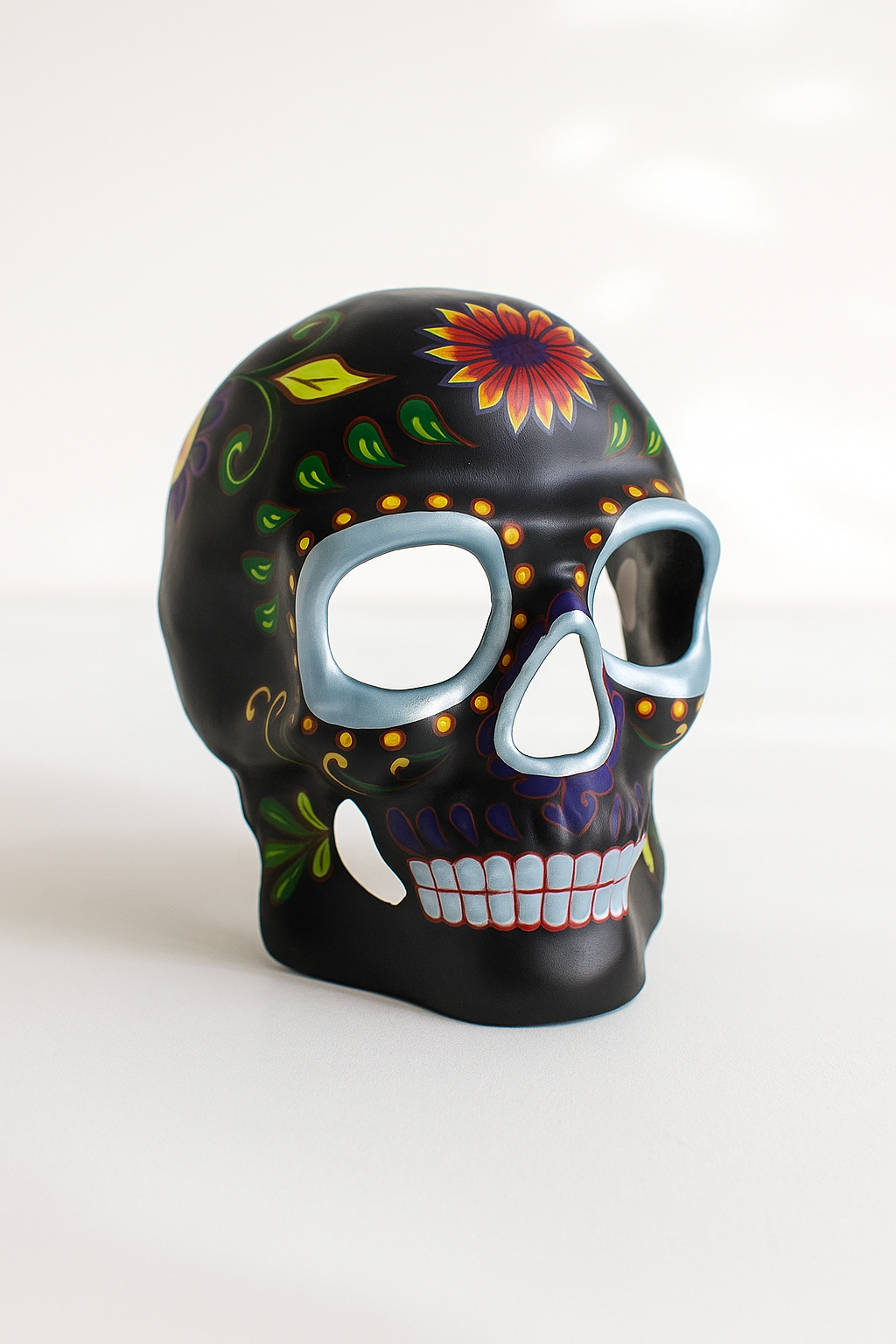 Black sugar skull masquerade mask with floral details.