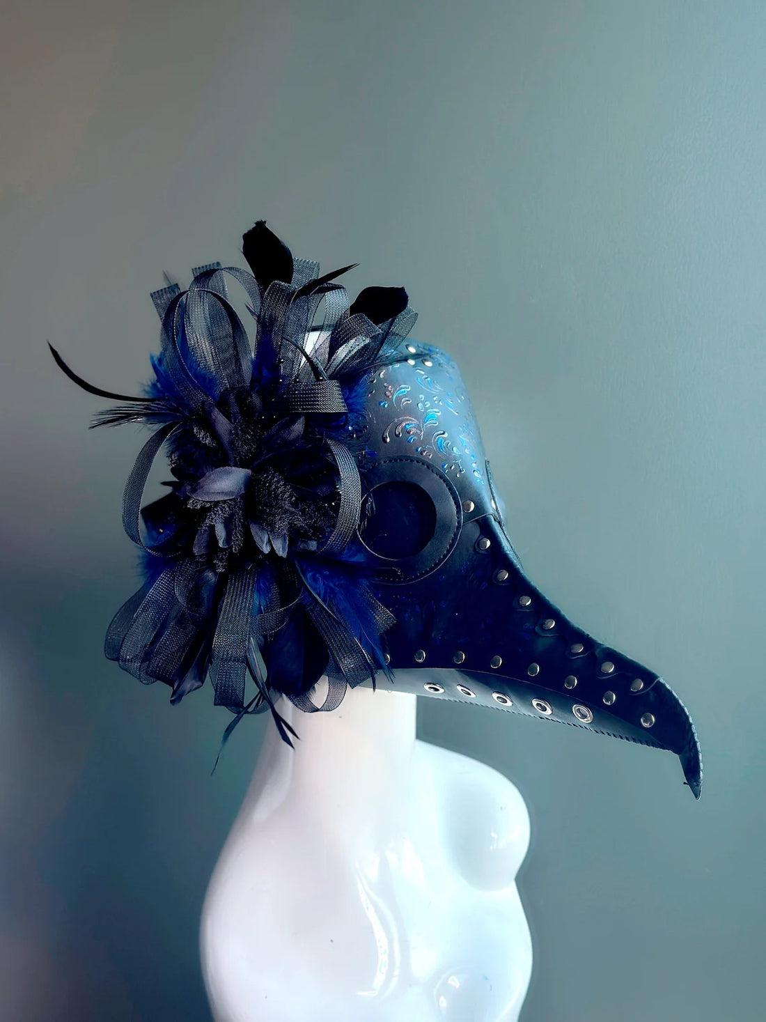 Black Blue Feathered Plague Mask