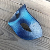 Blue glitter masquerade half-face mask, sparkly unisex party mask.