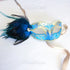 Elegant blue and gold masquerade mask with feathers and rhinestone, Venetian ball costume mask.