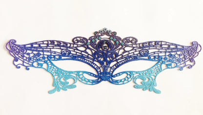 Ombre lace masquerade mask in blue and purple for women, Venetian style lace mask, perfect for masquerade ball, prom, wedding, and Halloween costumes.