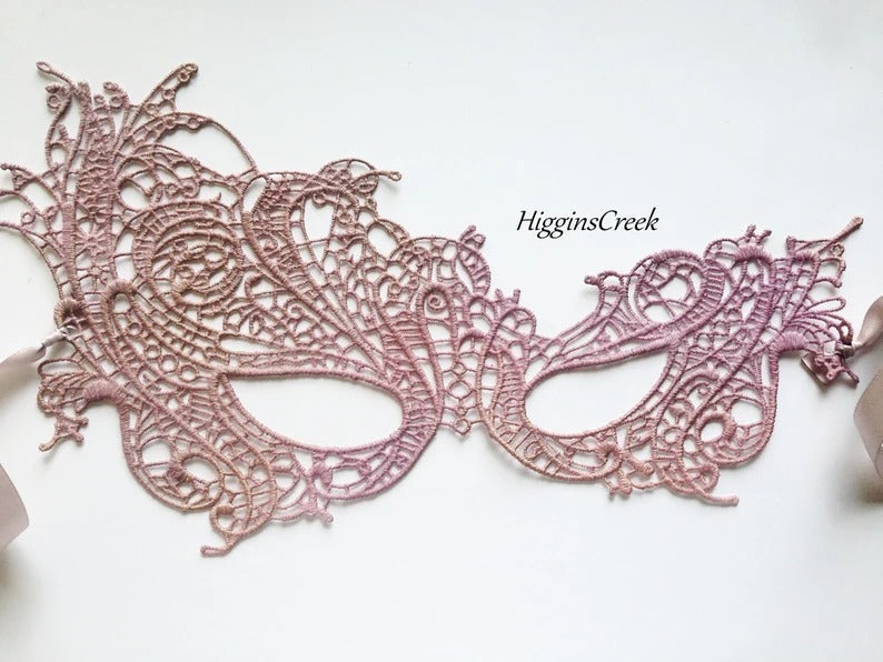 Romantic blush pink ombré lace masquerade mask, perfect for proms, Venetian balls, or weddings.