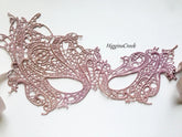 Romantic blush pink ombré lace masquerade mask, perfect for proms, Venetian balls, or weddings.