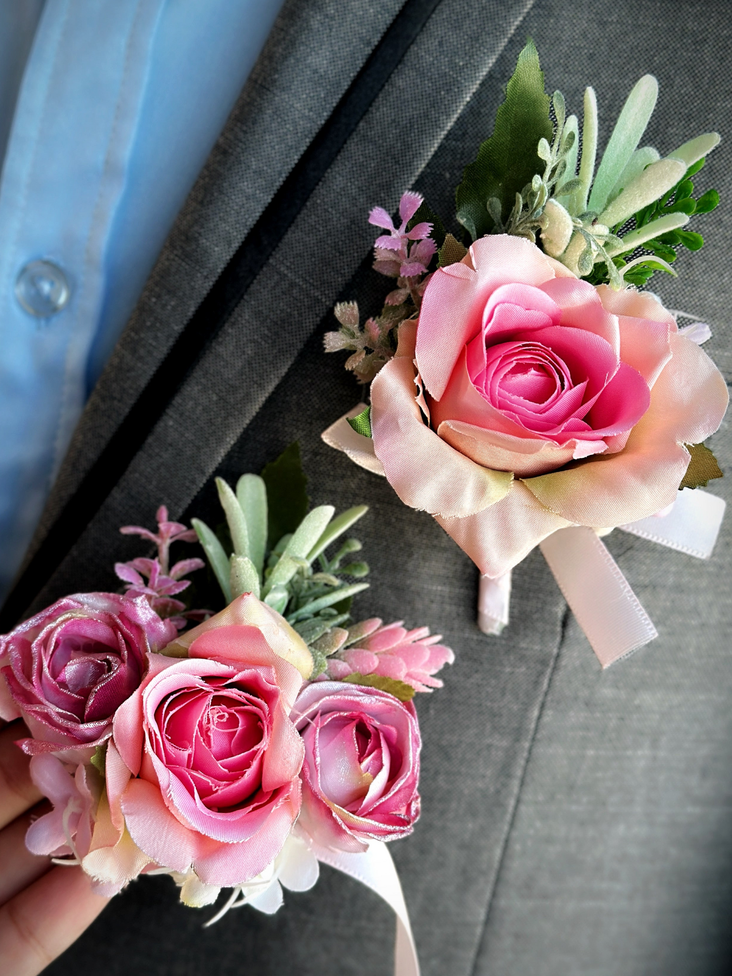 Blushing Rose - Prom Boutonniere & Corsage Set | Masquerade Store Blushing Rose - Prom Boutonniere & Corsage Set | Masquerade Store