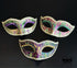 Bulk Mardi Gras masquerade masks featuring purple, green, and gold glitter filigree, ornate Venetian scrollwork, and decorative trim for Carnival parties, masquerade balls, weddings, and large events.