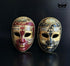 Bulk full-face Venetian masquerade masks featuring antique crackle finish, musical score artwork, Venetian landmarks, and ornate gold detailing.