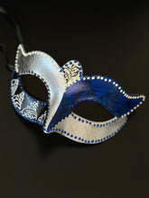 Assorted bulk masquerade mask set in silver and royal blue with ornate design for group events