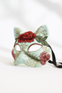 Burgundy embroidered floral cat mask for cosplay, Halloween, and masquerade costumes.