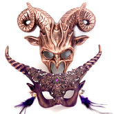 Fantasy copper horn masquerade mask set for men and women.