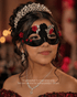 Black and red rose quinceañera masquerade mask with crystal embellishments