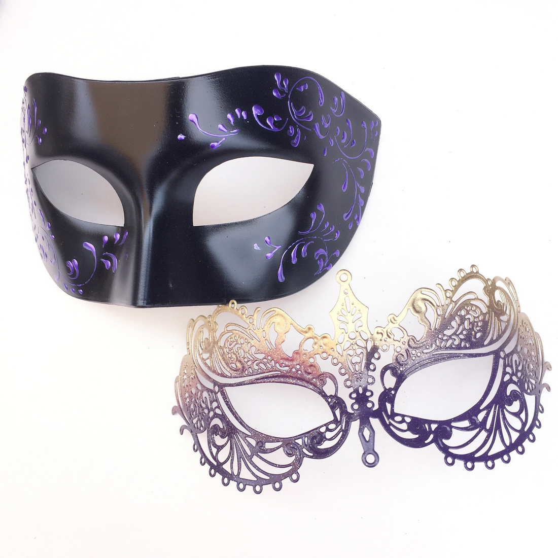 Midnight Majesty – Black & Purple Couples Masks