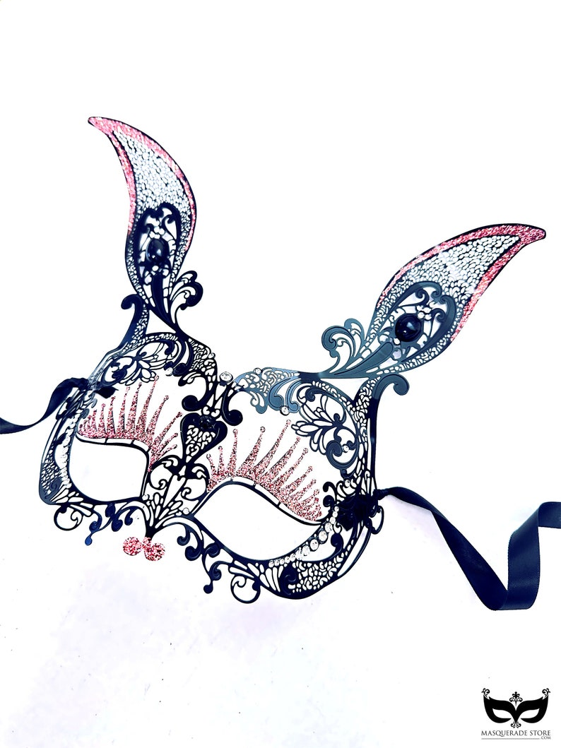 Metal Bunny Mask - Black &amp; Pink