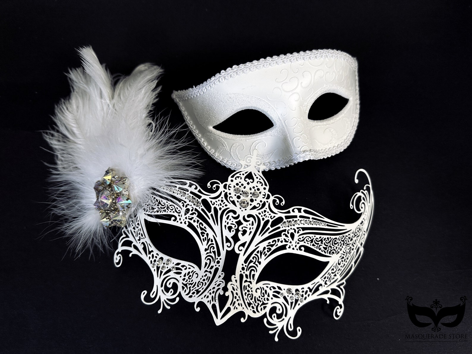 White Pair – Feather &amp; Crystal Filigree