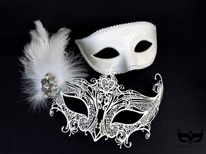 White Pair – Feather &amp; Crystal Filigree