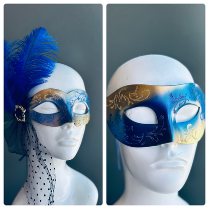 Royal Soirée – Blue Gold Couples Masquerade Masks
