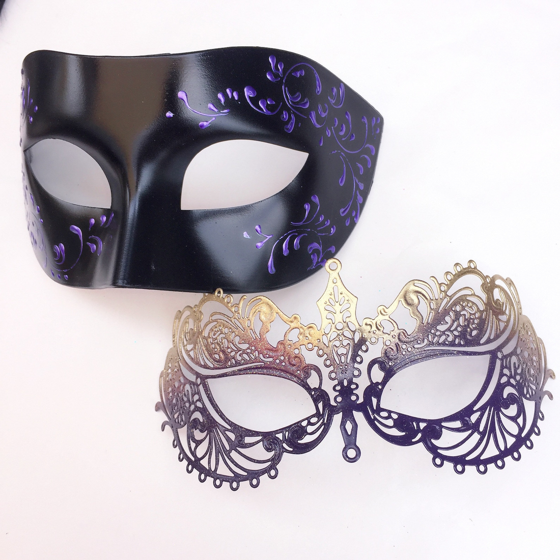 Midnight Majesty – Black & Purple Couples Masks