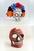 Día de los Muertos couples masks with flower crown catrina and red sacred heart skull.