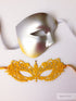 Silver half-face men’s masquerade mask with yellow lace rhinestone kids mask, perfect for father–daughter events.