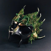 Forest Emerald Ent masquerade mask with moss and vine details
