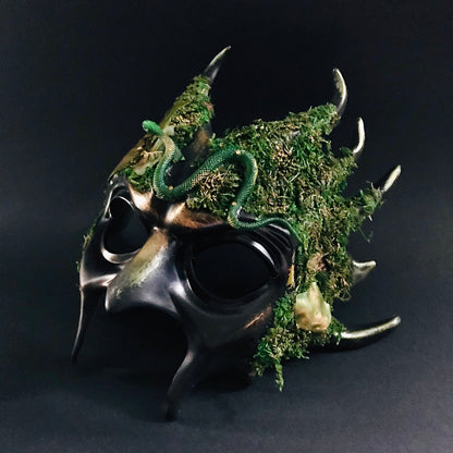 Forest Emerald Ent masquerade mask with moss and vine details