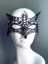 Black lace mask in fox silhouette, inlaid with rhinestones