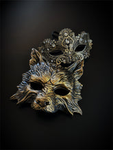Gold wolf mask and crystal lace masquerade couples masks set