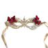 Elegant gold lace masquerade mask with red butterflies, Venetian-inspired lace eye mask for women, perfect for weddings, masquerade balls, prom, and Halloween costumes.