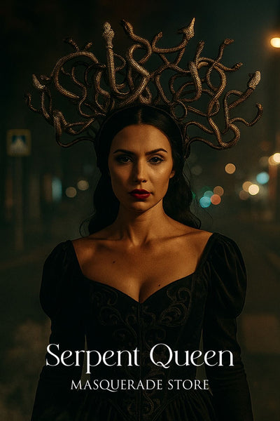 Gold Medusa crown headpiece with golden snakes inspired by Greek mythology