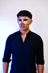Champagne masquerade mask for men, perfect for prom, weddings, and formal occasions.