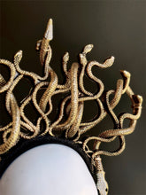 Handcrafted golden Medusa crown with elaborate serpent design for fantasy and mythic wear