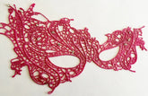 Elegant hot pink lace masquerade mask with rhinestones, perfect for prom, Venetian parties, or evening balls.
