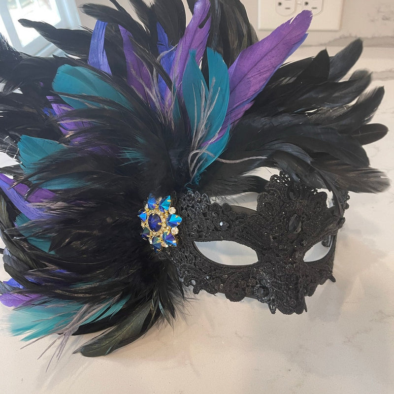 Purple & Teal Feather Masquerade Mask – Masquerade Store