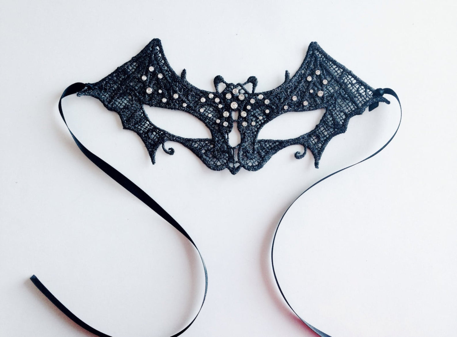 Kids Bat Rhinestone Mask - Black
