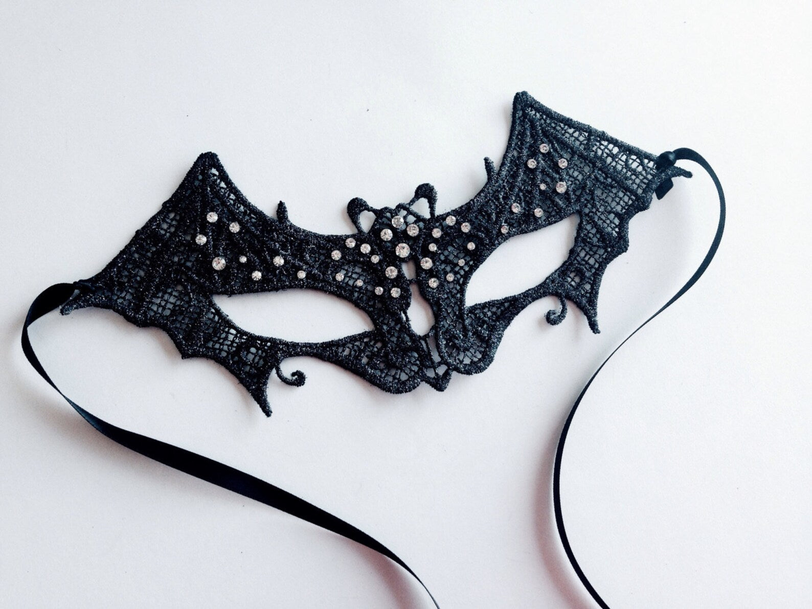 Kids Bat Rhinestone Mask - Black