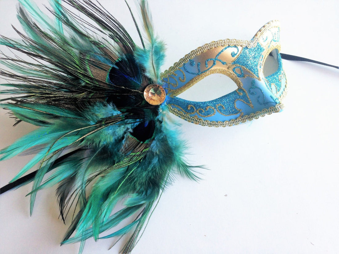 Peacock Feather Mask - Turquoise