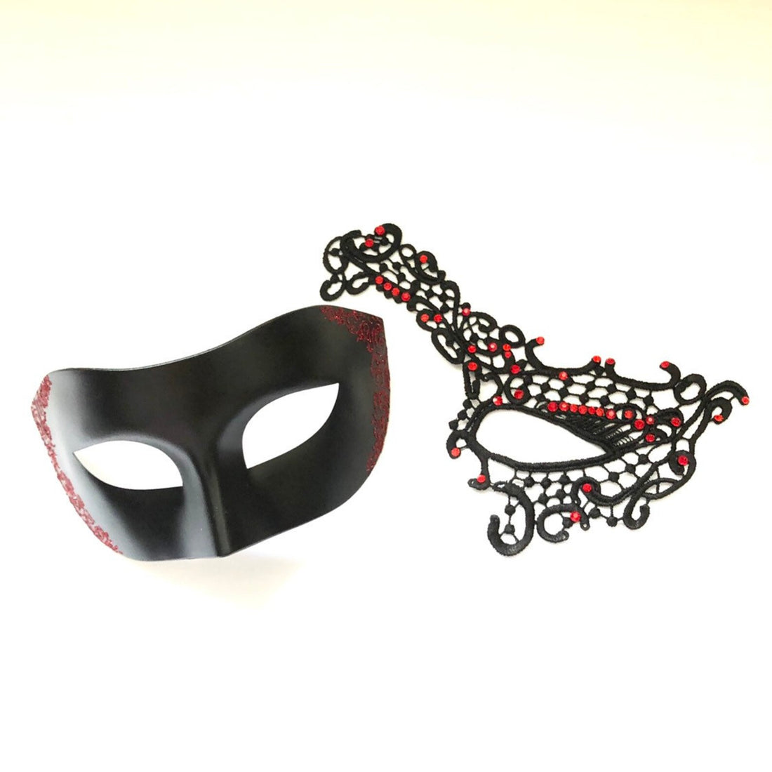 Filigree Rhinestone Masks - Red/Black