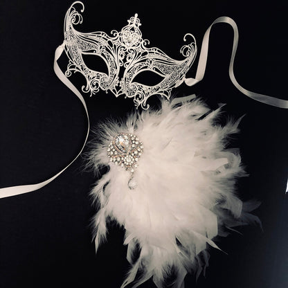 Venetian Feather Mask - White