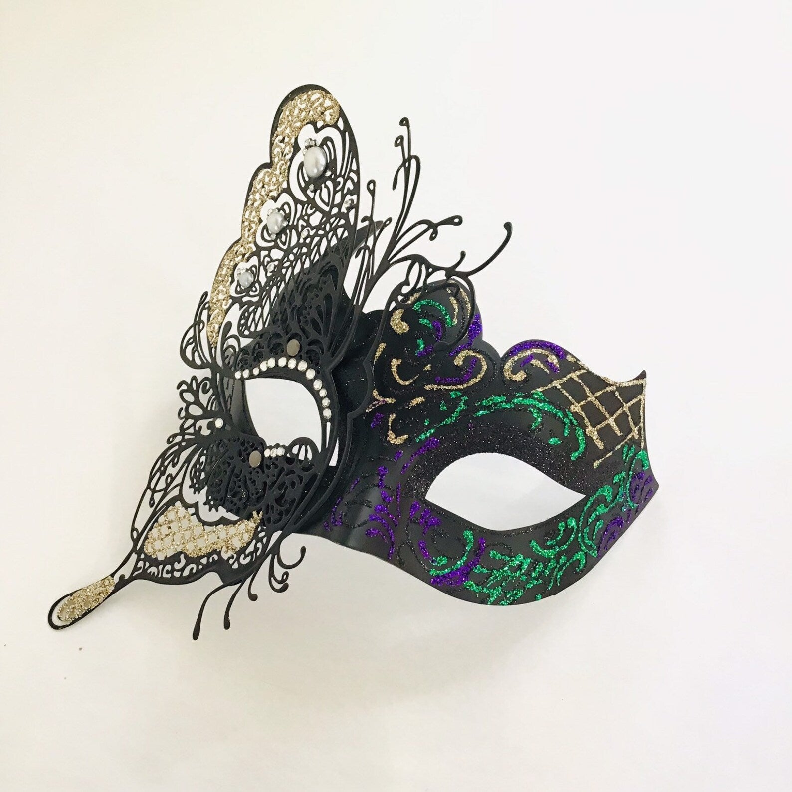 Metal Butterfly Mask - Gold/Purple/Green