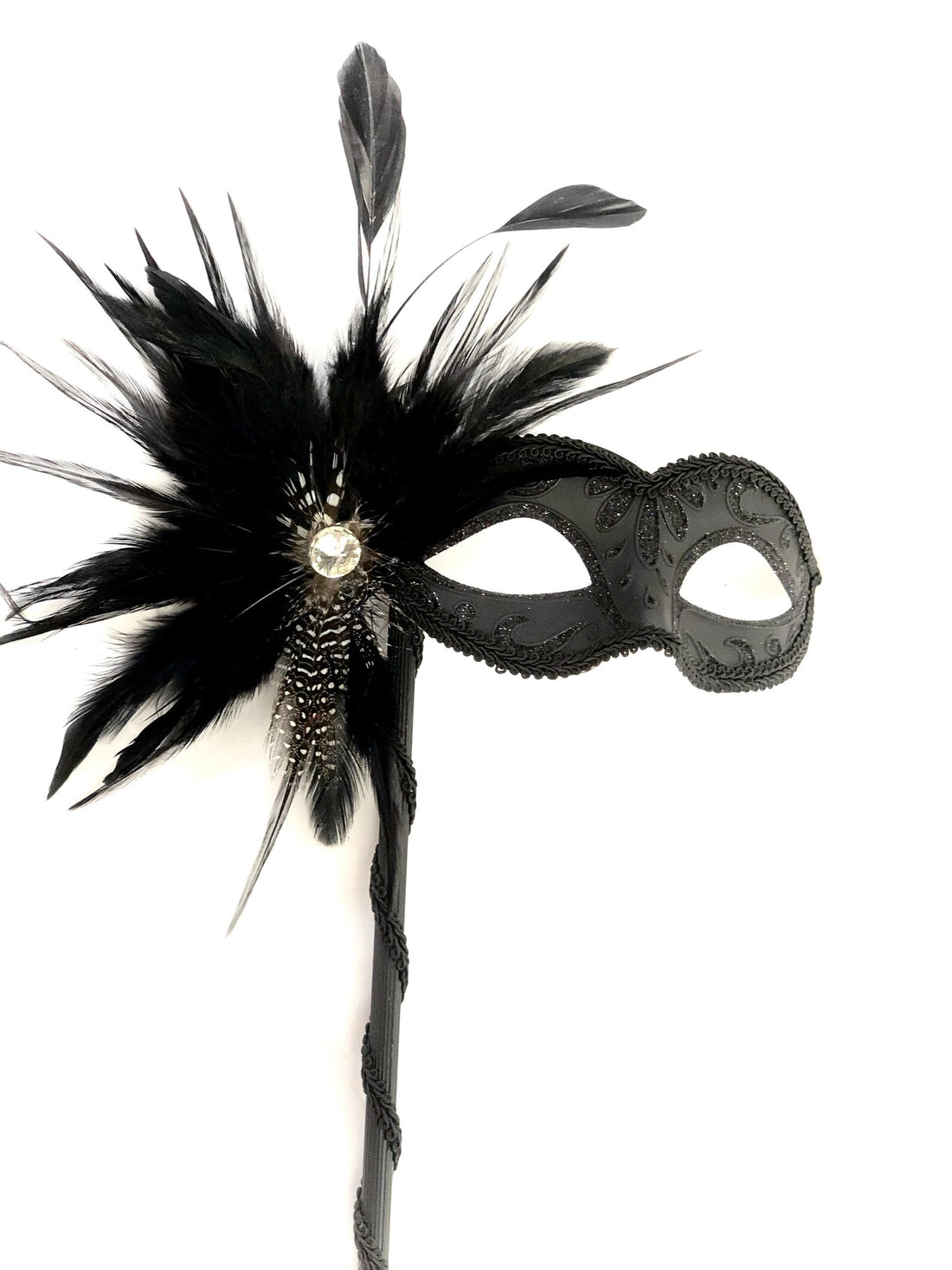 Elegant Feather Gem Mask - Black