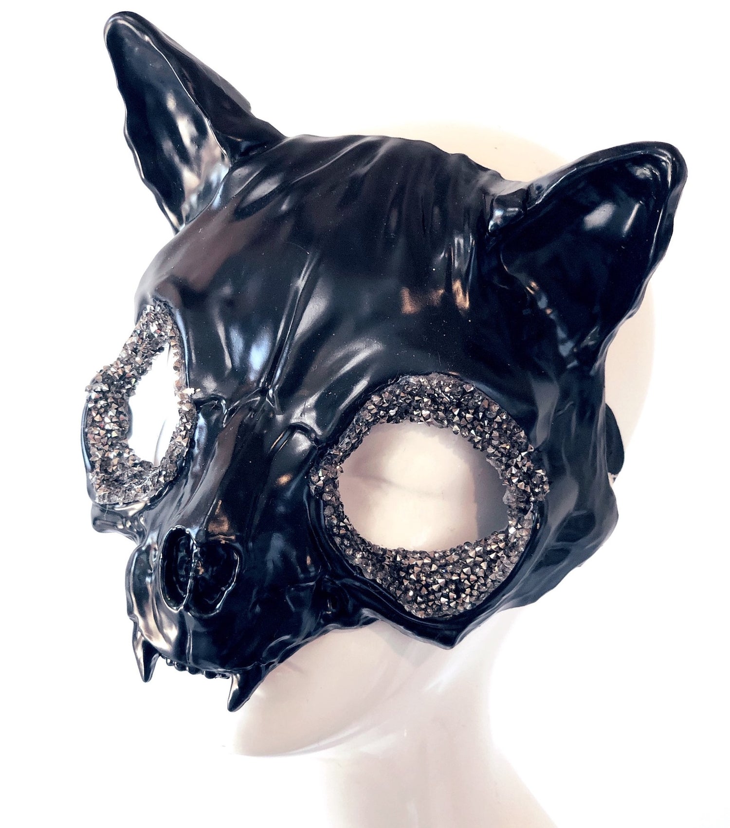Womens Masquerade Mask Cat Skull Black