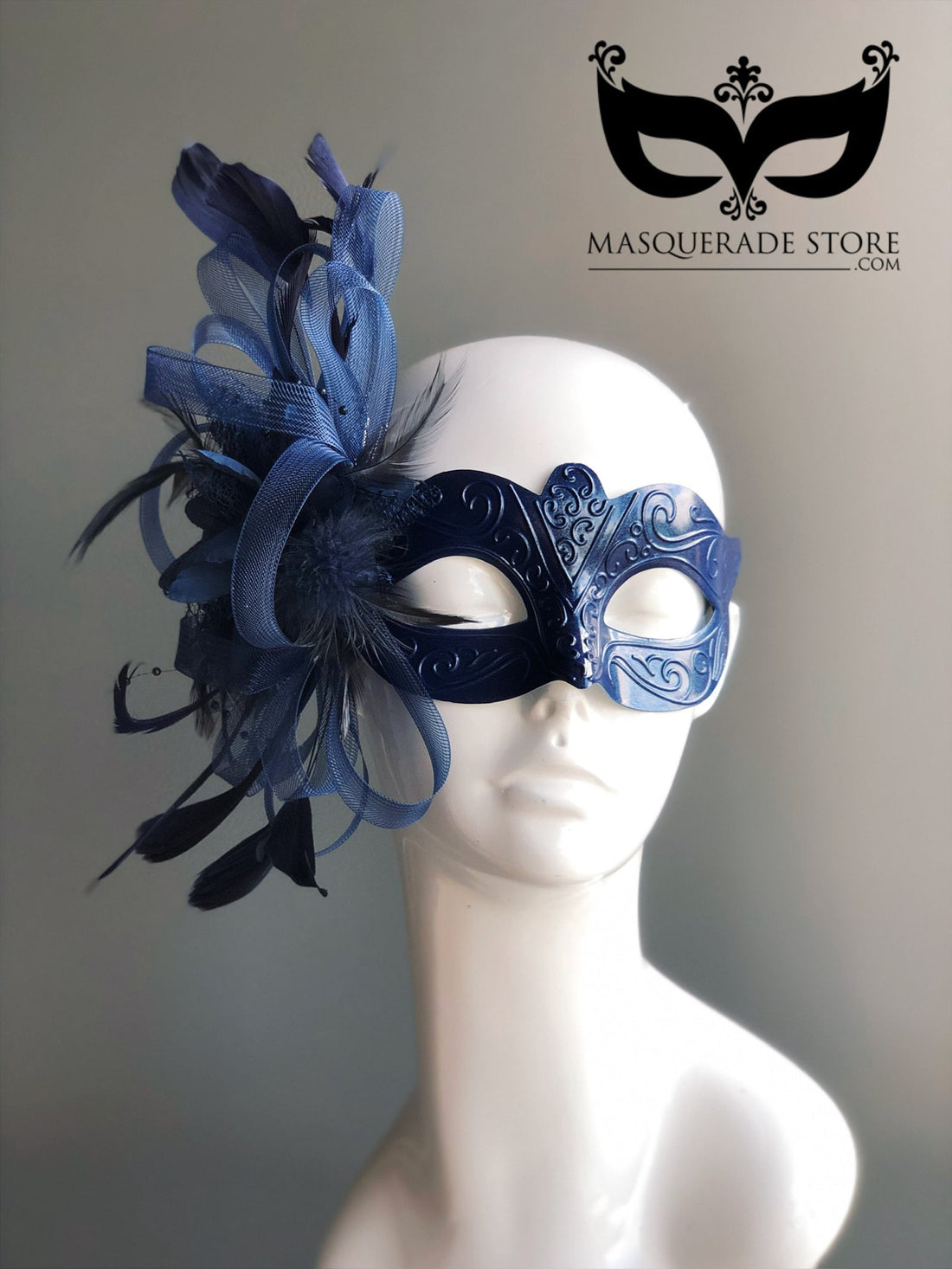 The Muse Feather Mask - Cobalt Blue