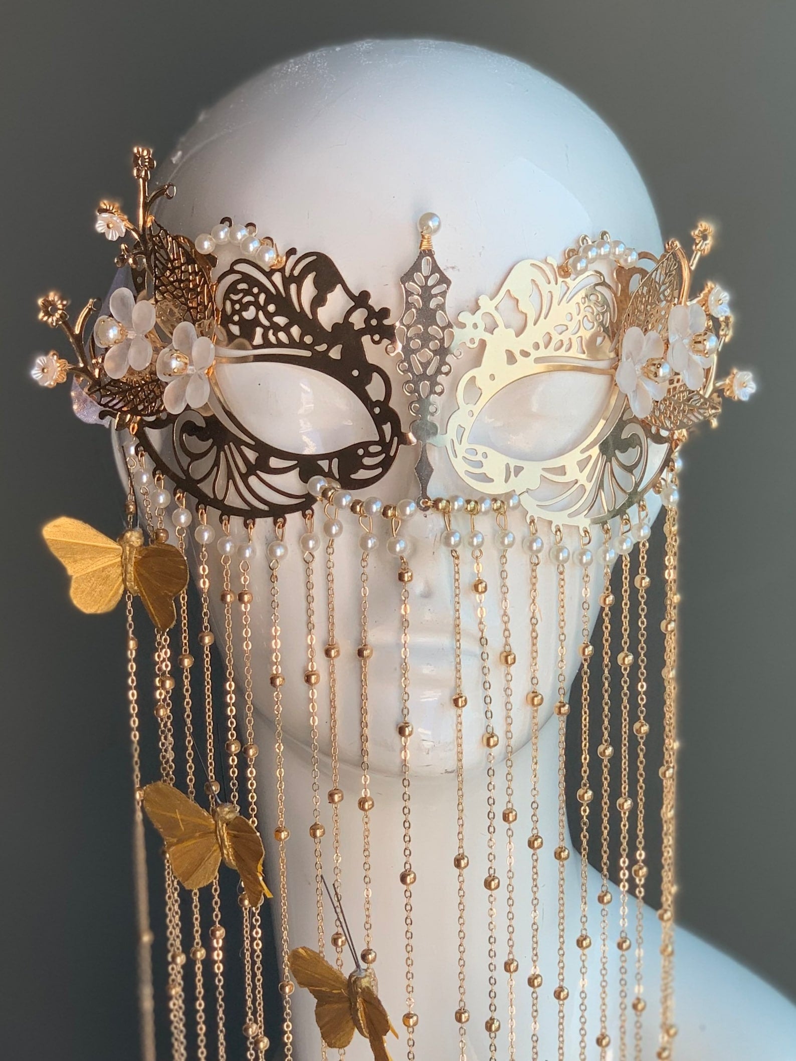 Ballchain Mask Womens Masquerade Mask Metal Butterfly Chain Gold | Masquerade Store