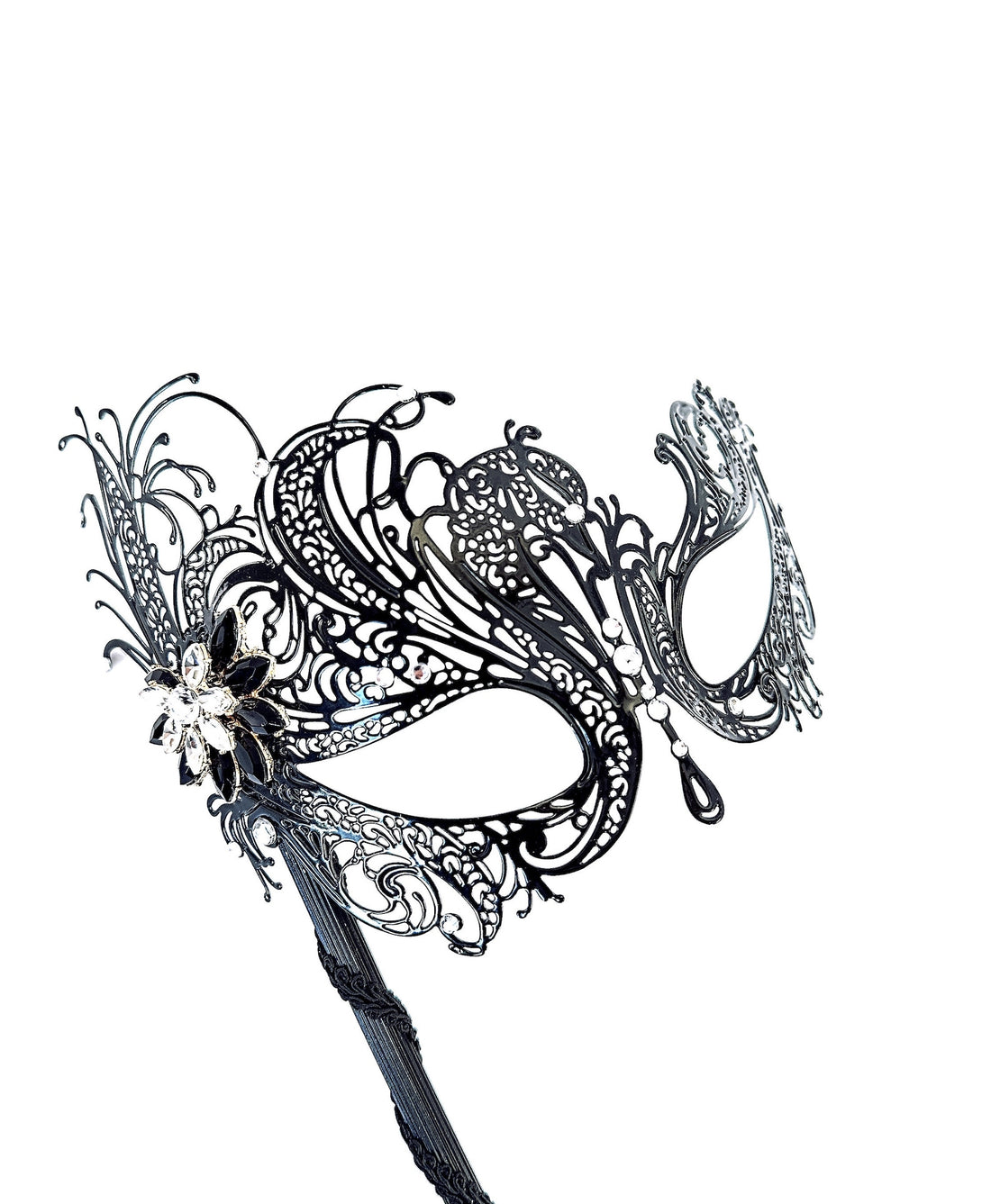 Venetian Handheld Stick Mask - Black