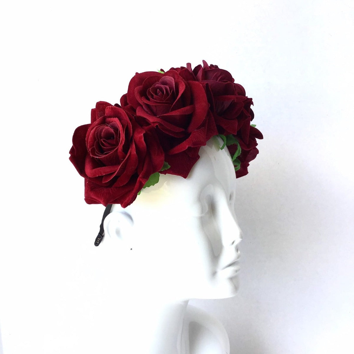 Scarlet Rose Floral Crown - Wine Red/True Red