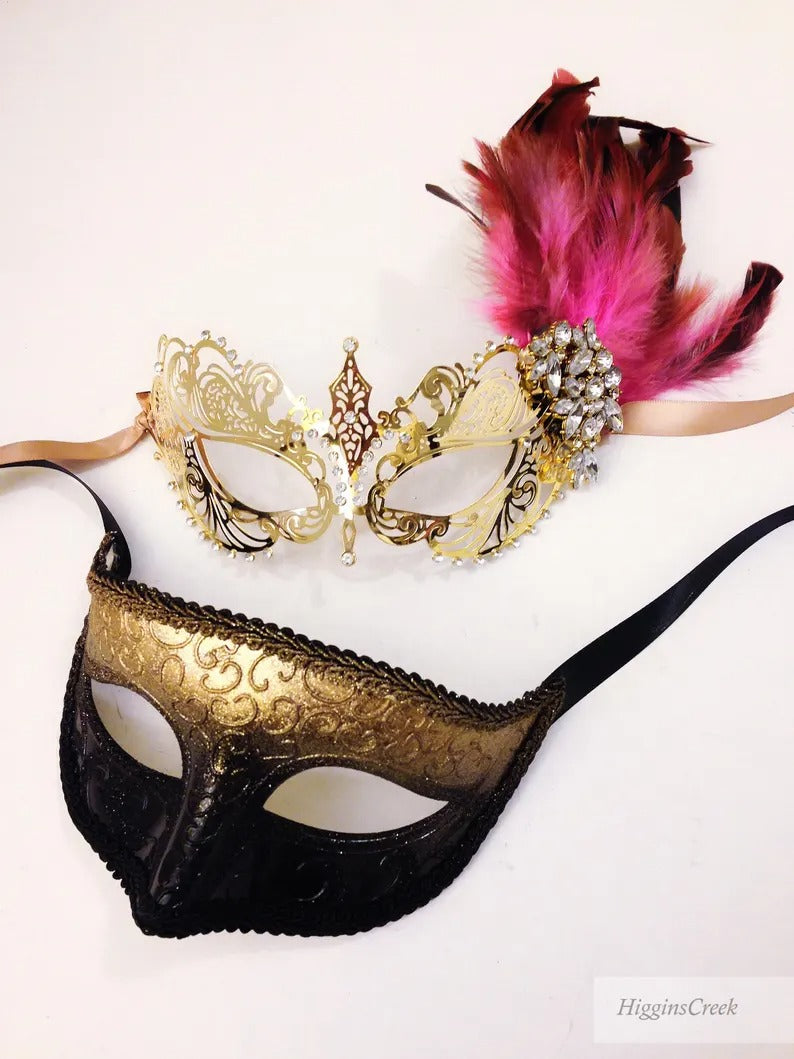 Father Daughter Dance Masks - Hot Pink Feathers