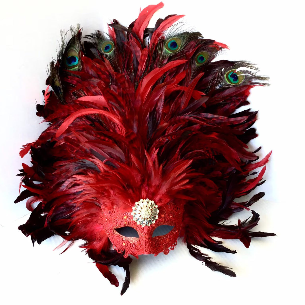 Crimson Peacock Venetian Feather Mask
