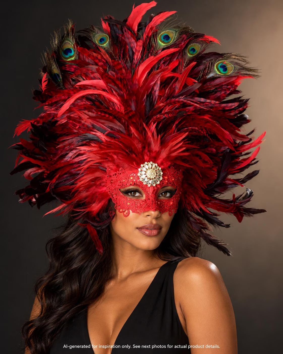 Crimson Peacock Venetian Feather Mask