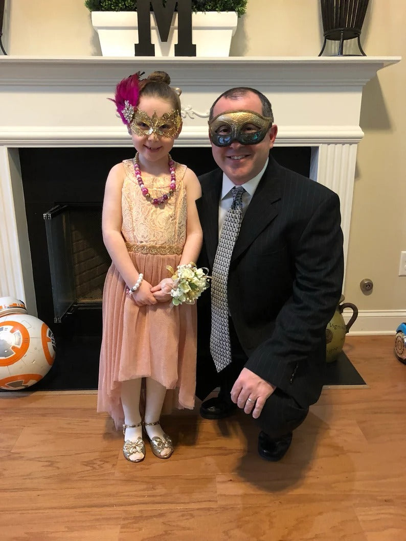 Father Daughter Dance Masks - Hot Pink Feathers