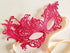 Hot pink lace masquerade mask for kids with satin ribbons, perfect for girls’ parties, costumes, and playful dress-up.