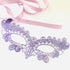 Lavender lace masquerade mask with gemstone accents and satin ties, elegant purple lace eye mask for women, perfect for masquerade, prom, and Halloween.
